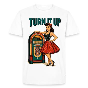 Pin-up rockabilly : Jukebox rétro monte le son - T-shirt Premium bio Homme - blanc - Devant - Nico (187cm)