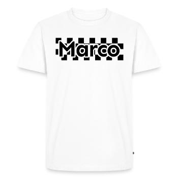 Checkerboard Text First Name Man Last Name Marco - Men's Premium Organic T-Shirt - white - Front - Nico (187cm)