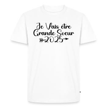 Je Vais être Grande Soeur 2025 - T-shirt Premium bio Homme - blanc - Devant - Nico (187cm)