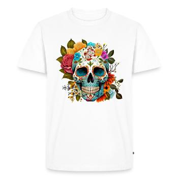Fleurs de crâne colorées - T-shirt Premium bio Homme - blanc - Devant - Nico (187cm)