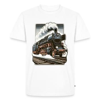 Illustration d’une locomotive à vapeur classique - T-shirt Premium bio Homme - blanc - Devant - Nico (187cm)