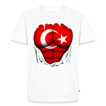 Turkey Flag Ripped Muscles, six pack, chest - Men's Premium Organic T-Shirt - white - Front - Nico (187cm)