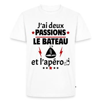 J'ai deux passions bateau apéro, fête des pères - T-shirt Premium bio Homme - blanc - Devant - Nico (187cm)