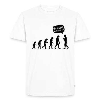Evolution. Go back we fucked up. Humanity - Men's Premium Organic T-Shirt - white - Front - Nico (187cm)