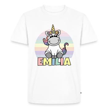 Emilia Name Mignon Licorne Arc-en-ciel Prénom - T-shirt Premium bio Homme - blanc - Devant - Nico (187cm)