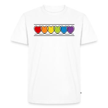 LGBT CSD LGBTQ+ COEUR ARC-EN-CIEL COEURS MOIS DE LA FIERTÉ - T-shirt Premium bio Homme - blanc - Devant - Nico (187cm)