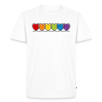 LGBT CSD LGBTQ+ COEUR ARC-EN-CIEL COEURS MOIS DE LA FIERTÉ - T-shirt Premium bio Homme - blanc - Devant - Nico (187cm)