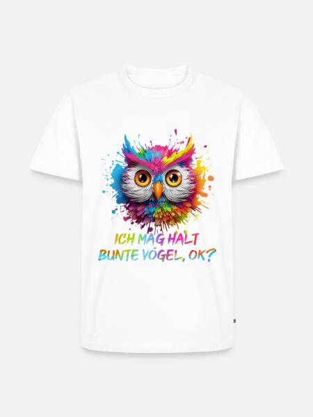 LUSTIGE BUNTE EULE - Männer Premium Bio T-Shirt - Weiß