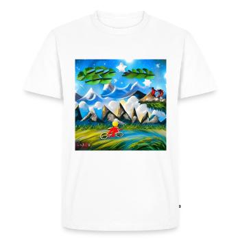 Enfance à vélo en montagne pendant les vacances - T-shirt Premium bio Homme - blanc - Devant - Nico (187cm)