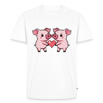 Couple de Cochons En Amour Sème Coeur - T-shirt Premium bio Homme - blanc - Devant - Nico (187cm)