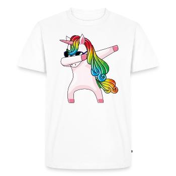 Dabbing Unicorn dans des lunettes de soleil Rainbow Unicorn Dab - T-shirt Premium bio Homme - blanc - Devant - Nico (187cm)