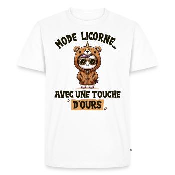 Mode Licorne Avec Touche D'Ours Humour Licorne - T-shirt Premium bio Homme - blanc - Devant - Nico (187cm)