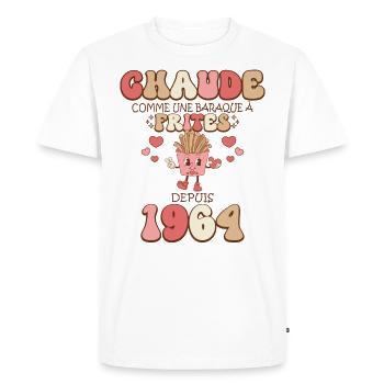 Baraque À Frites 1964 Femme Anniversaire 60 Ans - T-shirt Premium bio Homme - blanc - Devant - Nico (187cm)