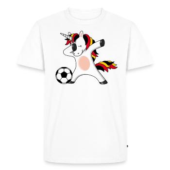 Licorne de football Allemagne Belgique Championnat d’Europe Coupe du monde - T-shirt Premium bio Homme - blanc - Devant - Nico (187cm)
