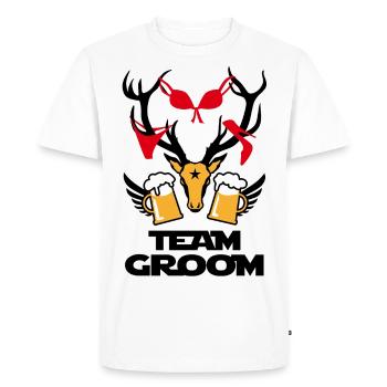 259 Cerf avec butin équipe Groom mesure bière - T-shirt Premium bio Homme - blanc - Devant - Nico (187cm)