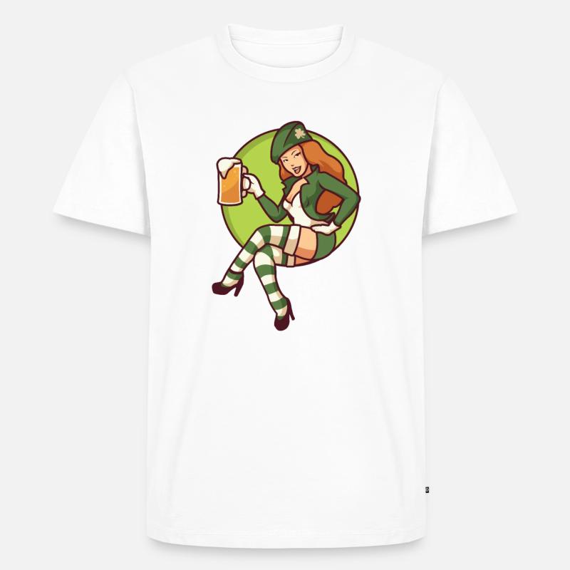 Koboldmädchen mit Bierkrug - Männer Premium Bio T-Shirt - Weiß