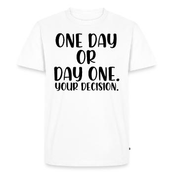Un jour ou un premier jour votre décision - T-shirt Premium bio Homme - blanc - Devant - Nico (187cm)
