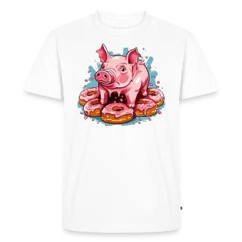 The Glazed Donut Pig - Men's Premium Organic T-Shirt - white - Front - Nico (187cm)