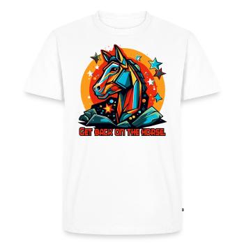 De retour en selle, de retour sur le cheval - T-shirt Premium bio Homme - blanc - Devant - Nico (187cm)