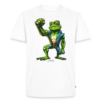 Fist in the Air: Powerful Muscle Frog - Men's Premium Organic T-Shirt - white - Front - Nico (187cm)