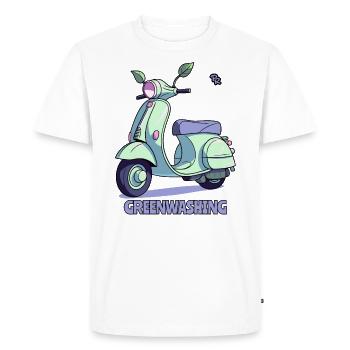 Scooter Greenwashing, Scooter Riding and Leaves - Men's Premium Organic T-Shirt - white - Front - Nico (187cm)