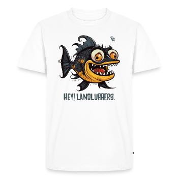 Hey Landlubbers, un poisson bizarre et drôle - T-shirt Premium bio Homme - blanc - Devant - Nico (187cm)