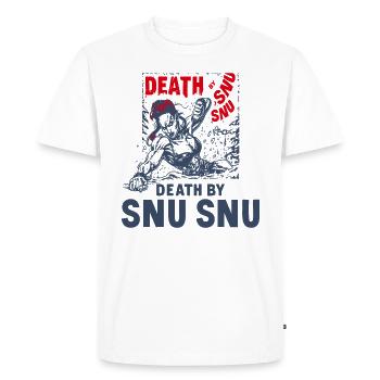 Mort par Snu Snu, femme de fitness musculaire - T-shirt Premium bio Homme - blanc - Devant - Nico (187cm)