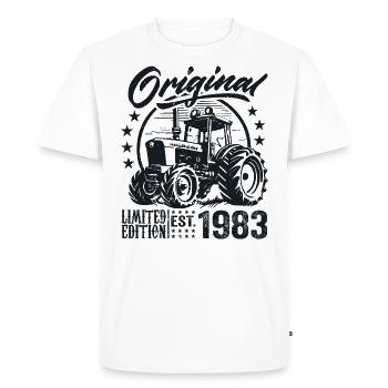 Original 1983 Anniversaire 1983 Fermier Tracteur - T-shirt Premium bio Homme - blanc - Devant - Nico (187cm)