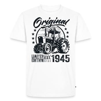 Original 1945 Anniversaire 1945 Fermier Tracteur - T-shirt Premium bio Homme - blanc - Devant - Nico (187cm)