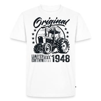 Original 1948 Birthday 1948 Farmer Tractor - Men's Premium Organic T-Shirt - white - Front - Nico (187cm)