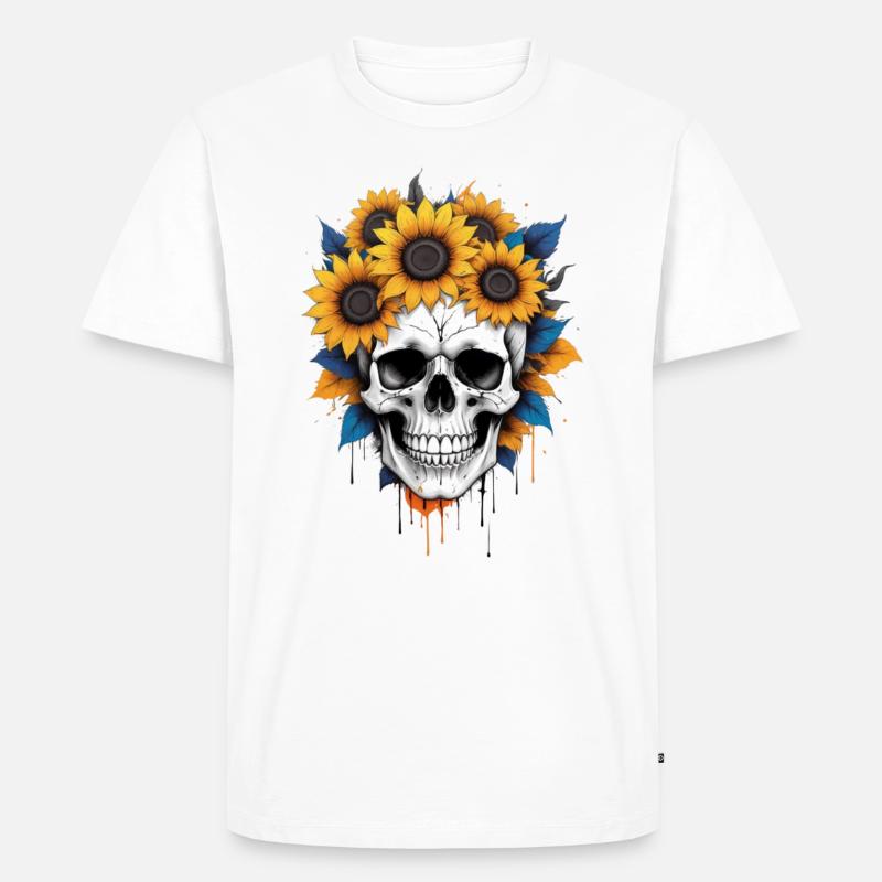 Crâne fleuri - T-shirt Premium bio Homme - blanc