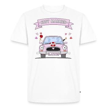 Just Married Wedding Car Pink - Men's Premium Organic T-Shirt - white - Front - Nico (187cm)