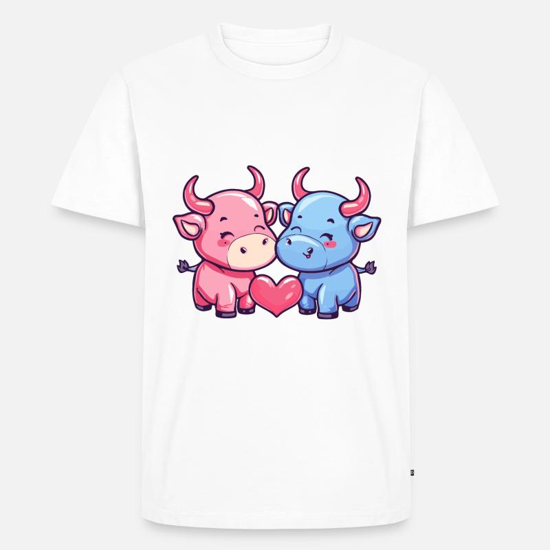 Stier Comic Paar Liebe - Männer Premium Bio T-Shirt - Weiß