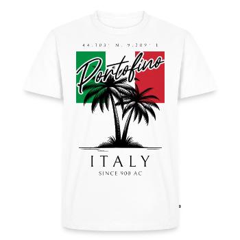 Portofino Palm Trees Italy Flag Travel Souvenir - Men's Premium Organic T-Shirt - white - Front - Nico (187cm)