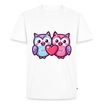 Hibou Bande Dessinée Couple Amour - T-shirt Premium bio Homme - blanc - Devant - Nico (187cm)