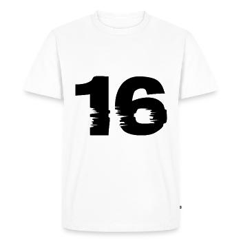 16 Nombre - T-shirt Premium bio Homme - blanc - Devant - Nico (187cm)