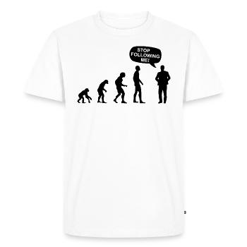 Stalker Evolution ARRÊTEZ DE SUIVRE MOI cadeau blague - T-shirt Premium bio Homme - blanc - Devant - Nico (187cm)
