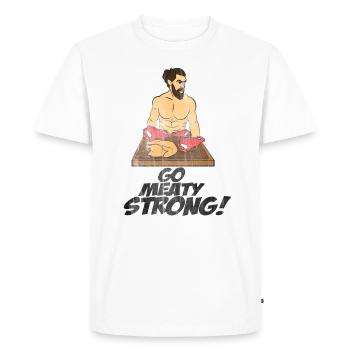 Meat strong - Men's Premium Organic T-Shirt - white - Front - Nico (187cm)