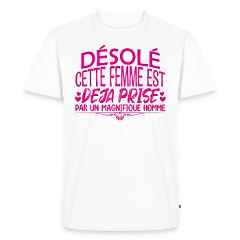 femme en couple femme mariée amoureuse !! - T-shirt Premium bio Homme - blanc - Devant - Nico (187cm)