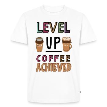 Level Up Coffe Achieved - Men's Premium Organic T-Shirt - white - Front - Nico (187cm)