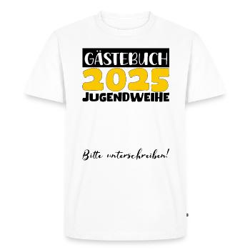 Consécration des jeunes 2025 Livre d'or Cadeau Filles Garçons - T-shirt Premium bio Homme - blanc - Devant - Nico (187cm)