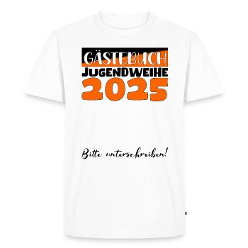 Consécration des jeunes 2025 Livre d'or Cadeau Filles Garçons - T-shirt Premium bio Homme - blanc - Devant - Nico (187cm)