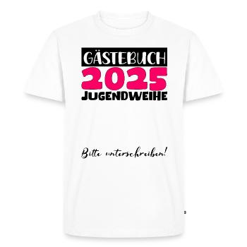 Consécration des jeunes 2025 Livre d'or Cadeau Filles Garçons - T-shirt Premium bio Homme - blanc - Devant - Nico (187cm)