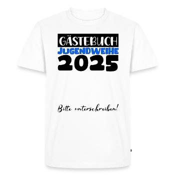 Consécration des jeunes 2025 Livre d'or Cadeau Filles Garçons - T-shirt Premium bio Homme - blanc - Devant - Nico (187cm)