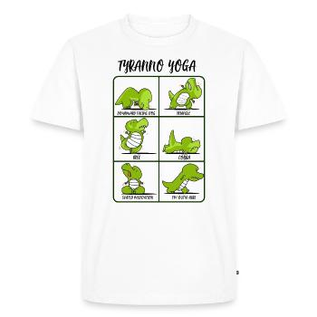 TRex Yoga for Women & Men | Namaste Om Dinosaur Light - Men's Premium Organic T-Shirt - white - Front - Nico (187cm)