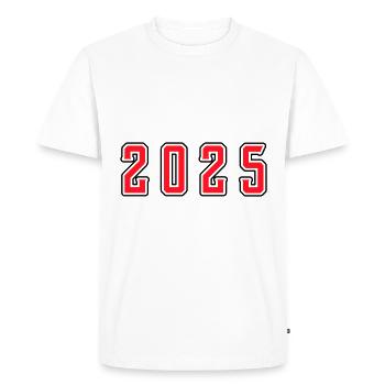 Anniversaire 2025 - T-shirt Premium bio Homme - blanc - Devant - Nico (187cm)