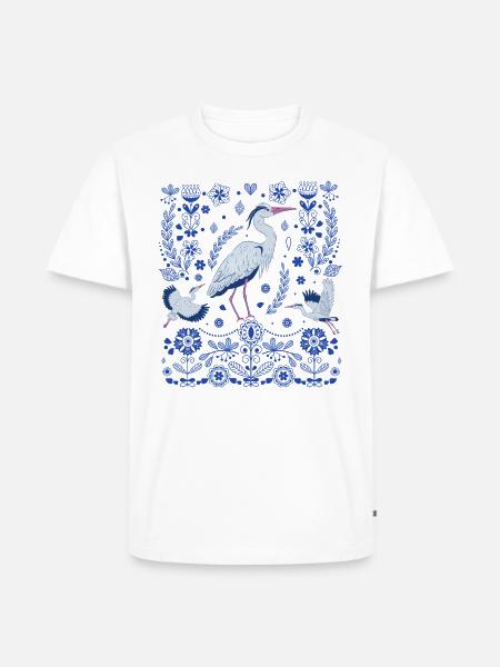 Großer Blaureiher Volkskunst - Männer Premium Bio T-Shirt - Weiß