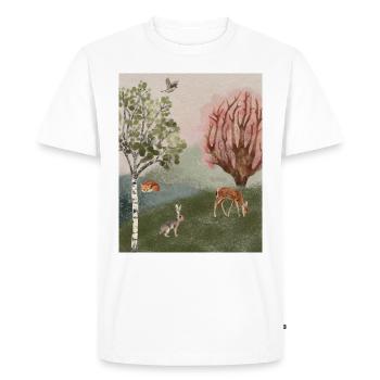 Renard des bois, cerf et oiseau - T-shirt Premium bio Homme - blanc - Devant - Nico (187cm)