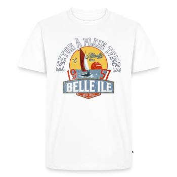 Breton à plein temps Belle Ile - T-shirt Premium bio Homme - blanc - Devant - Nico (187cm)