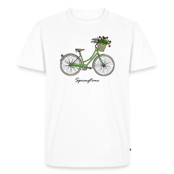 Printemps, printemps, vélo, tulipes - T-shirt Premium bio Homme - blanc - Devant - Nico (187cm)